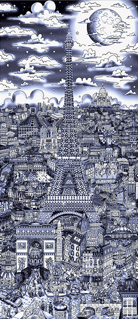 Charles Fazzino Midnight in Paris (AP) (Blue) (ALU)